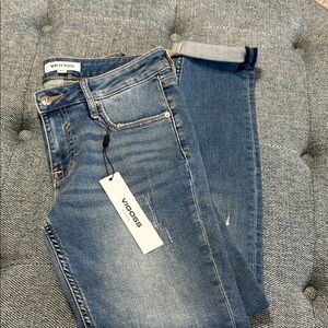 Vigoss Women's Distressed Light-Mid Blue Skinny Jeans